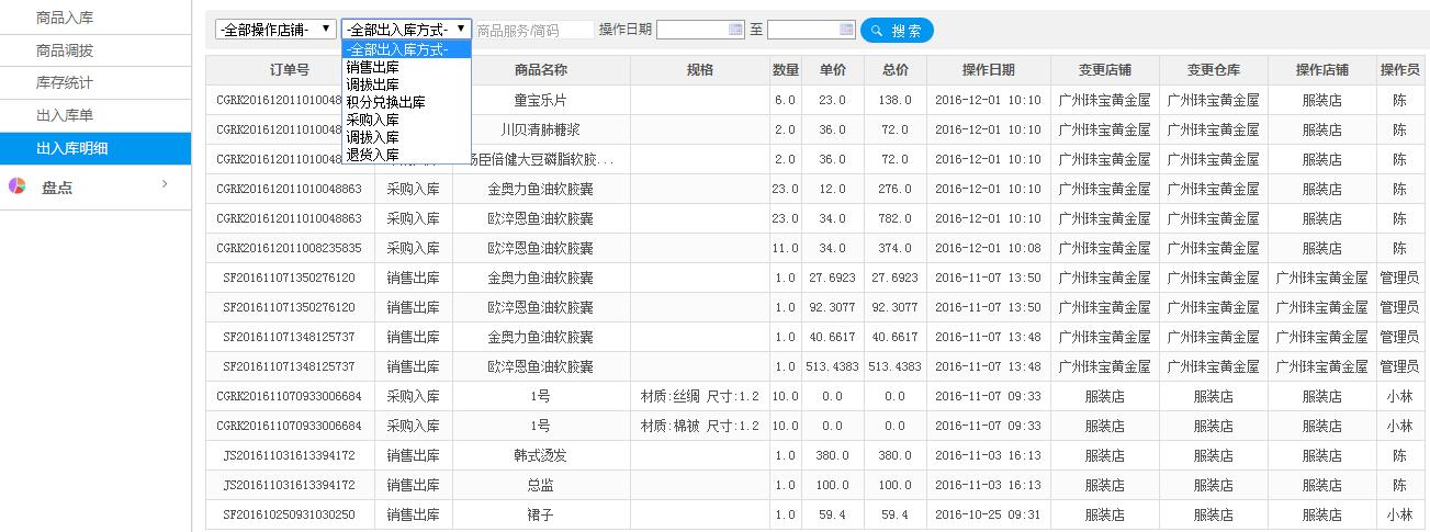 服裝進銷存列表展示圖 服裝進銷存列表展示圖